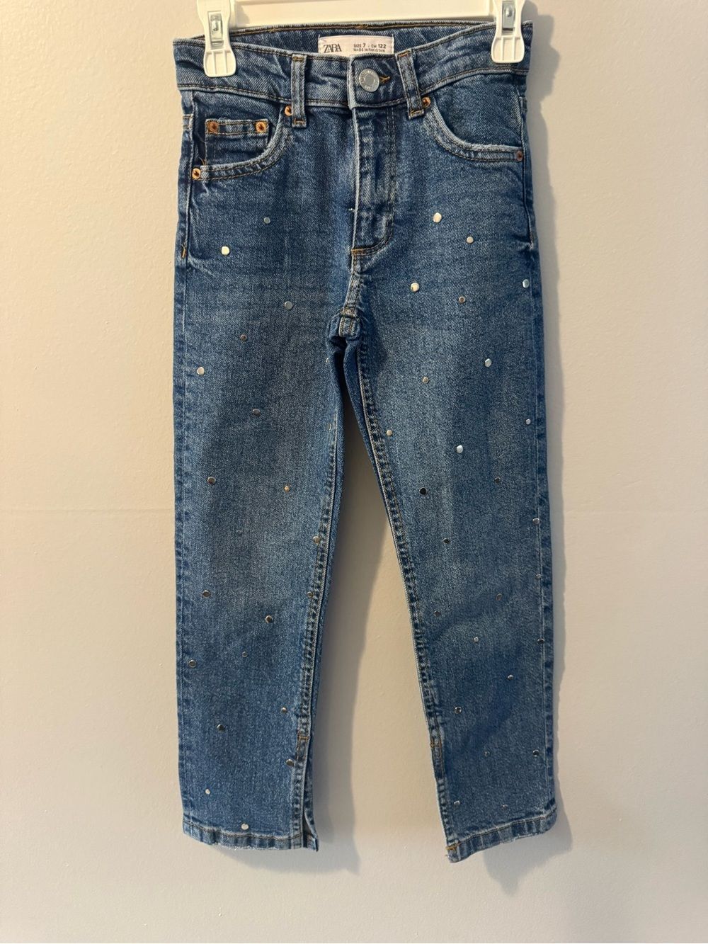 Zara Girls Blue Denim Jeans with Rhinestone Accents Size 7
